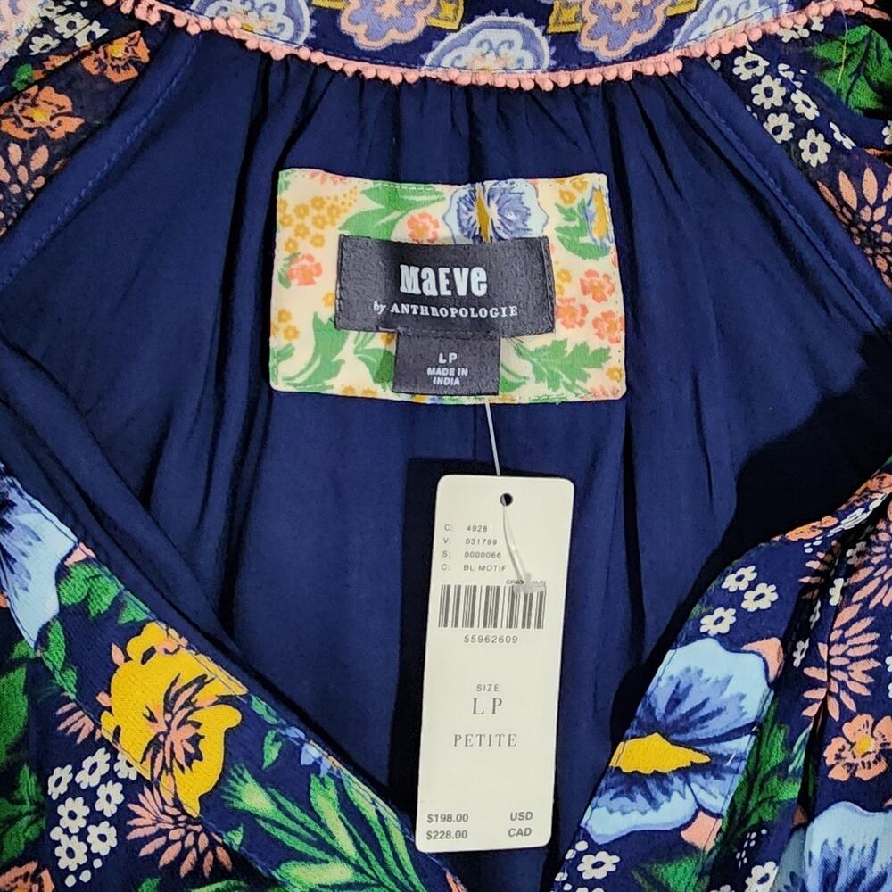 Anthropologie Floral Print Long Sleeve Elastic Waist Maxi Dress Large Petite NWT - Picture 11 of 14